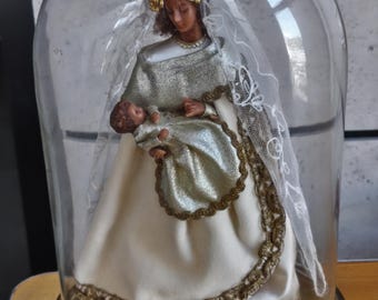Vintage Virgin Mary & Baby Jesus Religious Statue – Glass Wax