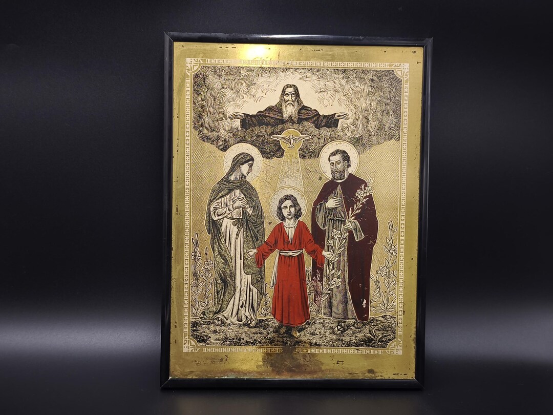 Vintage Holy Family Metal Icon Wall Art - Gold Tone Religious Plaque ...