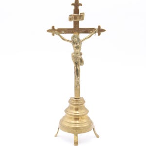 Antique Brass Altar Crucifix - Christian Church Cross Religious Decor 12 inch