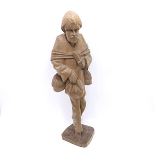 Antike barfuß Mann Statue Holz schnitzen alter Mann zu Fuß Figur Handgemacht 1900