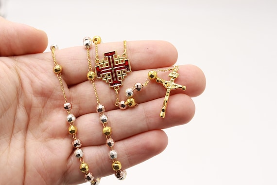 ロザリオ エルサレム 赤十字 925 ネックレス 金メッキ 聖地祝福宗教