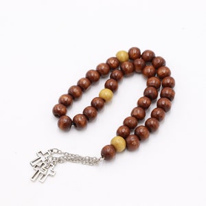 Olive Wood Rosary Hand Made Bethlehem Three Crosses Holy Land Prayer Religion Blessed Gift