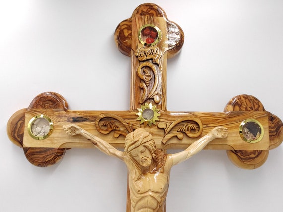 Olive Wood Crucifix necklace Catholic jewelry Cross Blessed Jerusalem Holy  Land