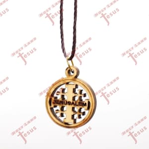 CROSS Necklace Olive Wood Holy Land Bethlehem Souvenir Christianity Certificate