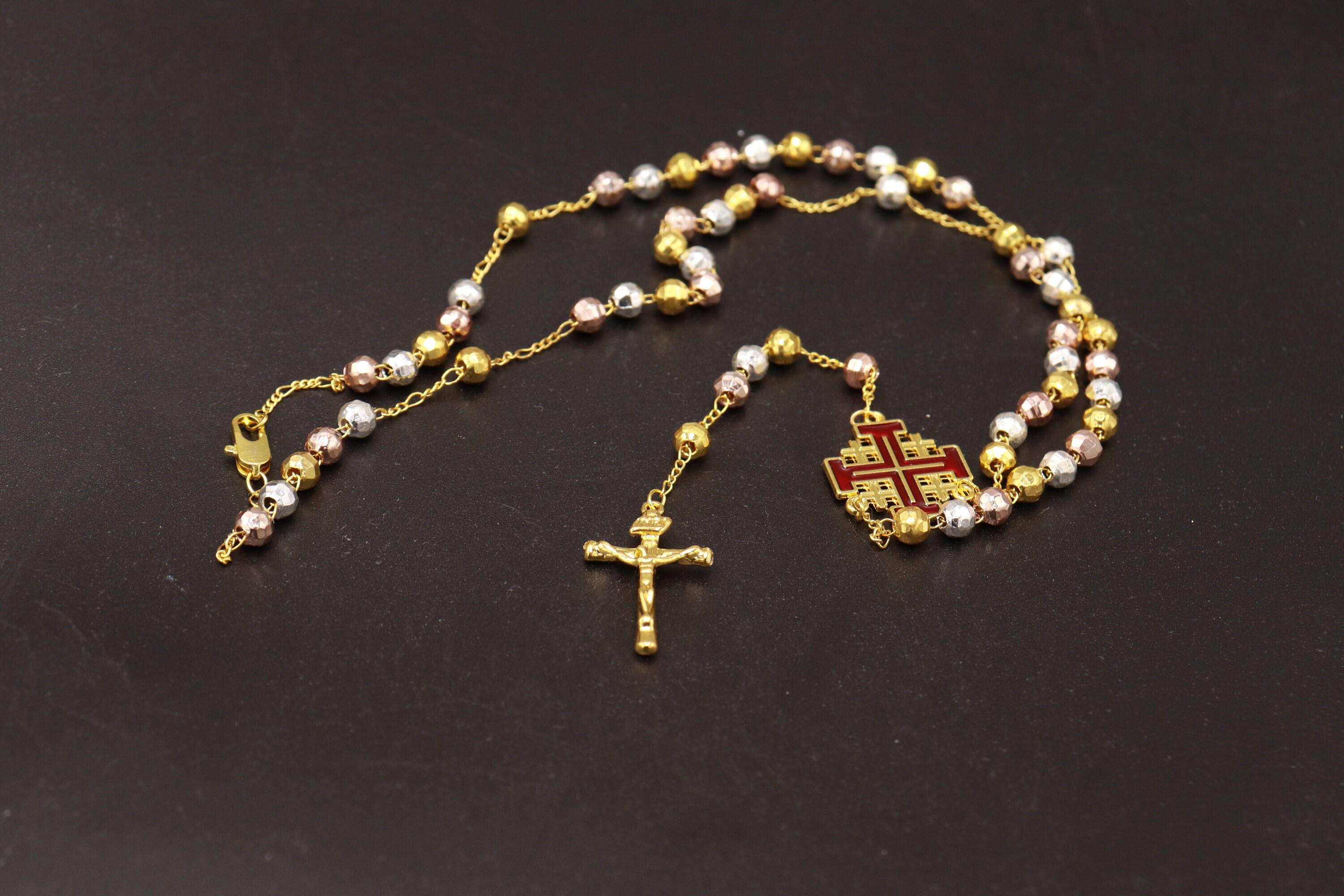 ロザリオ エルサレム 赤十字 925 ネックレス 金メッキ 聖地祝福宗教