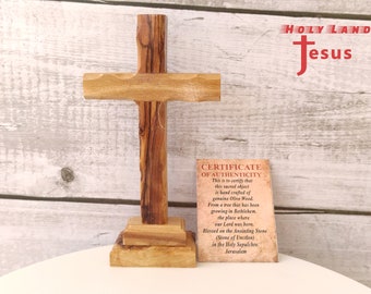 Olive Wood Cross Hand Made With Certificate of Authenticity  Standing Holy Land Jerusalem Holy Blessed Gift Home Christian