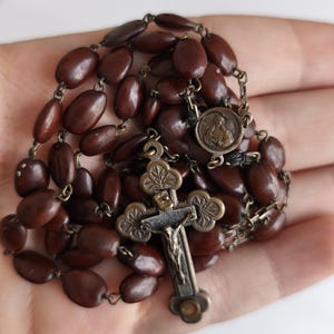 Vintage Catholic Rosary Relic Soil from Rome Terra delle Catacombe Wood Beads