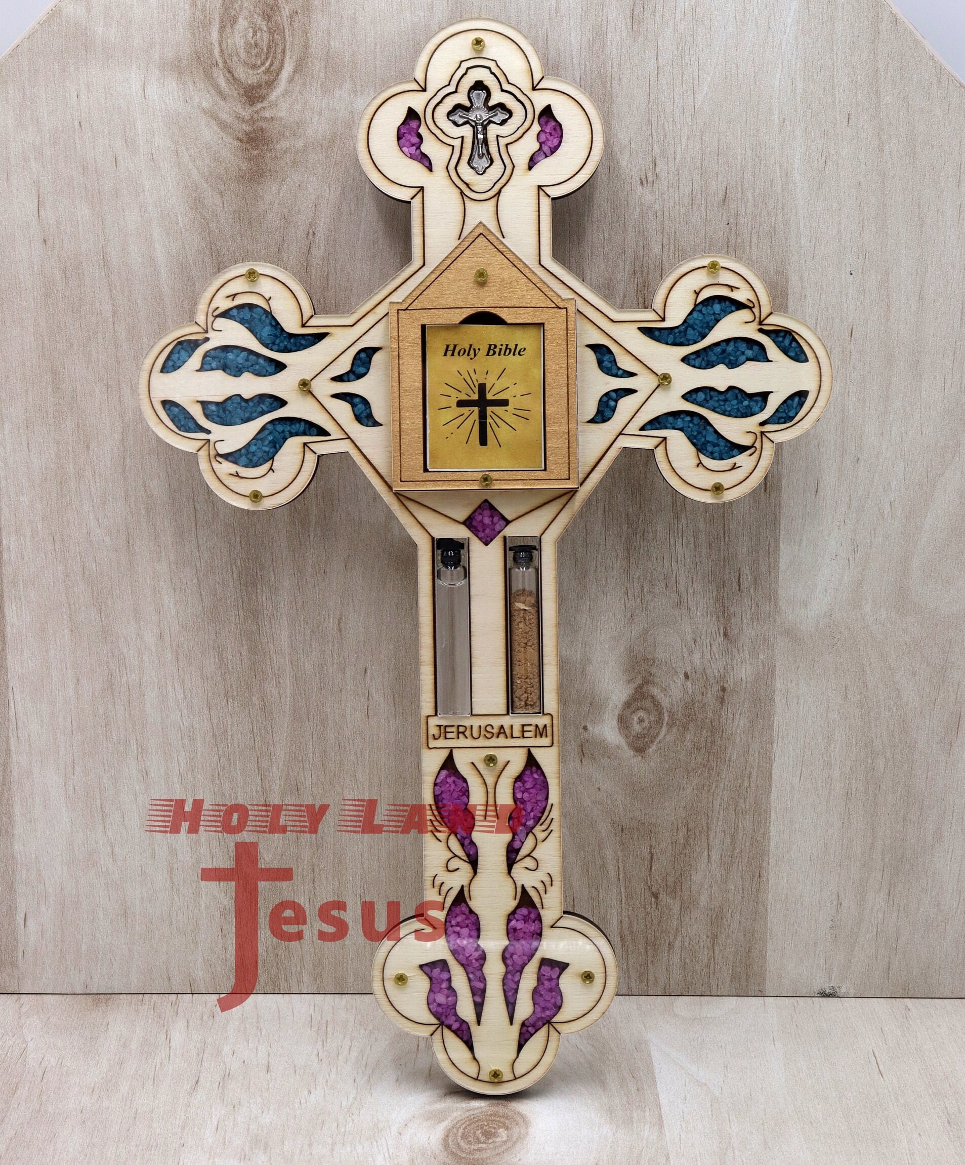 十字架 聖書 聖水 聖土 香 木材 キリスト教 家の壁 エルサレム 聖地で