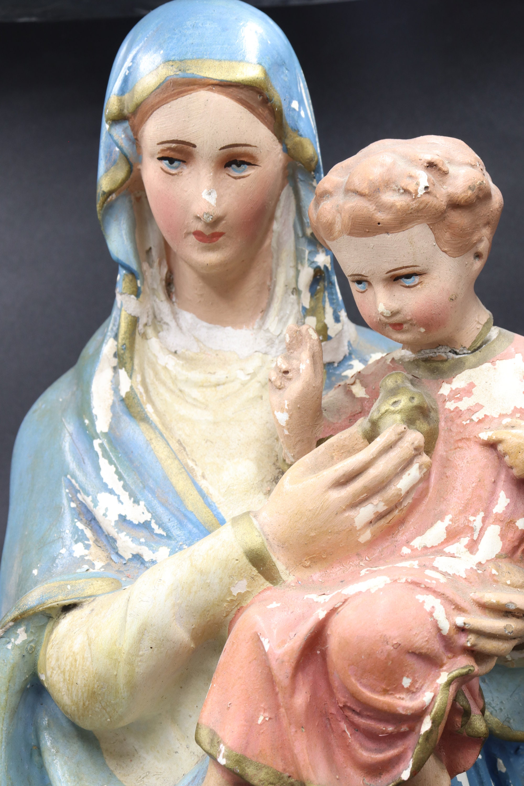 Large Antique Statue Virgin Mary Lady Madonna With Child Large Figure ...