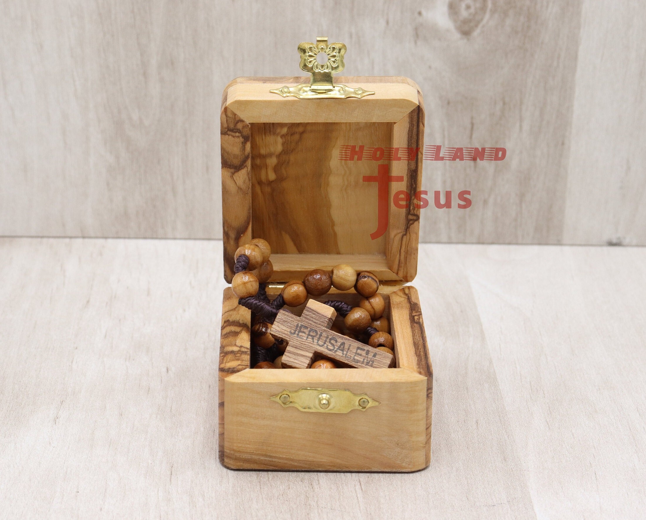 Jerusalem Kreuz Olivenholz Rosenkranz Mit Box - Handgefertigt In Bethlehem