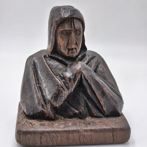 Vintage Hand Carved Wooden Statue Religious Figurine Praying Sculpture Decor