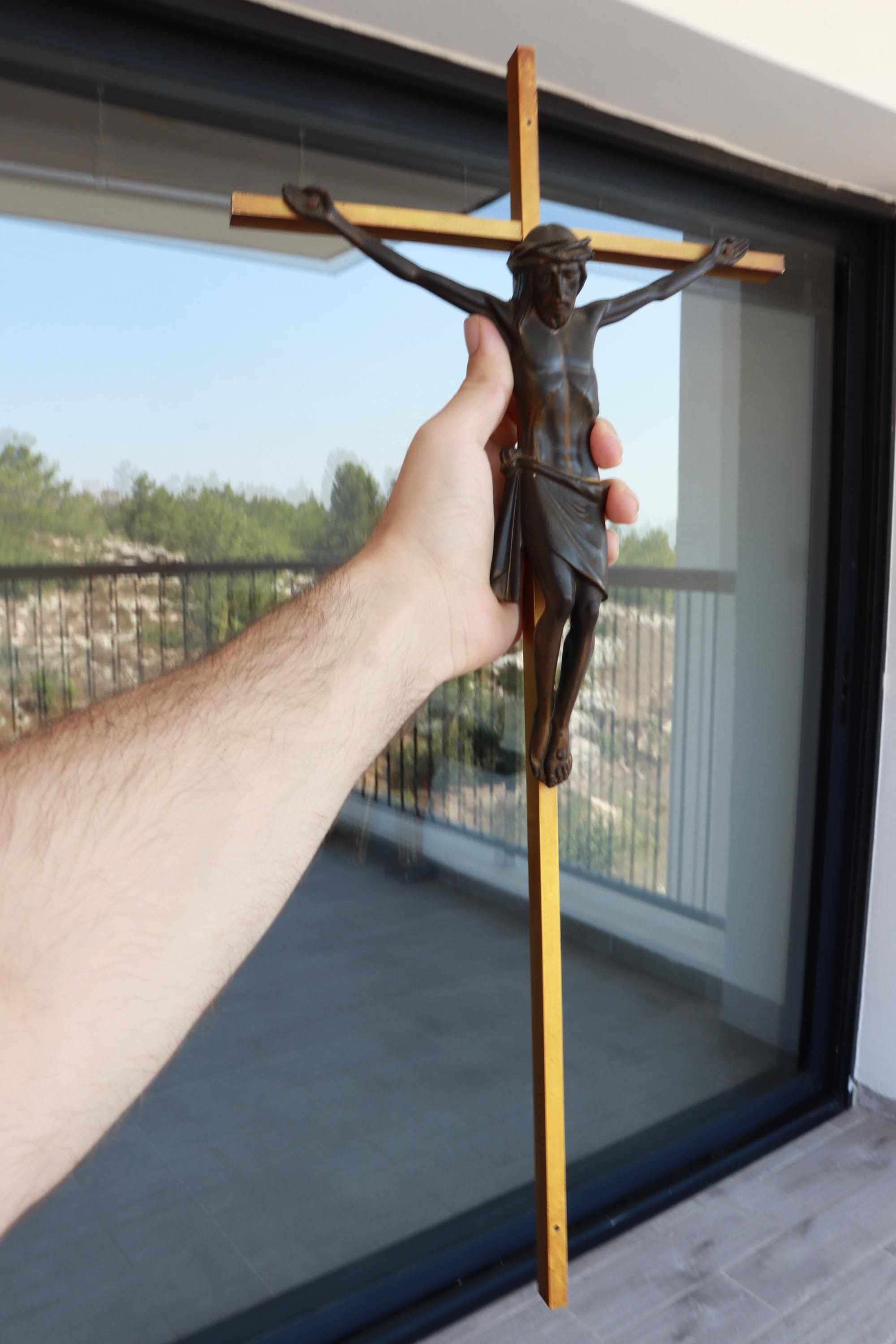 Crucifix Vintage Cross Hanging Metal Christ Golden Christian Religious
