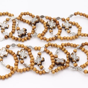 Bracelet Souvenir de la terre sainte de Jérusalem, 12 pièces, en bois d'olivier, fait à la main, icône de religion