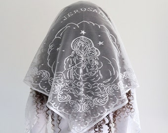 Mantilla Jerusalem Kirche Zahler Frauen Dantil Spitze Schal Kopfbedeckung Heiliges Land Schwarz Grün Weiß