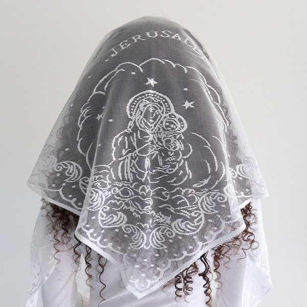 Mantilla Jerusalem Kirche Zahler Frauen Dantil Spitze Schal Kopfbedeckung Heiliges Land Schwarz Grün Weiß