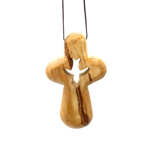 Holy Spirit Hand Cross Necklace Olive Wood Jerusalem Holy Land Souvenir Pendant