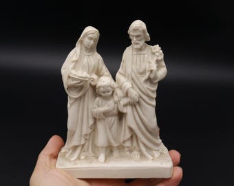 Vintage Statue der Heiligen Familie - Jungfrau Maria, Jesuskind, Heiliger Joseph - Christliche religiöse Kunst Schöne Details