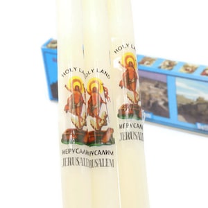 3 set Candles Box Gift Jerusalem Nazareth Bethlehem Holy Land Blessed white