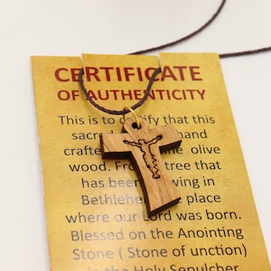 Necklace Tau Cross Jesus Carved HolyLand Olive Wood Jerusalem Crucifix Souvenir