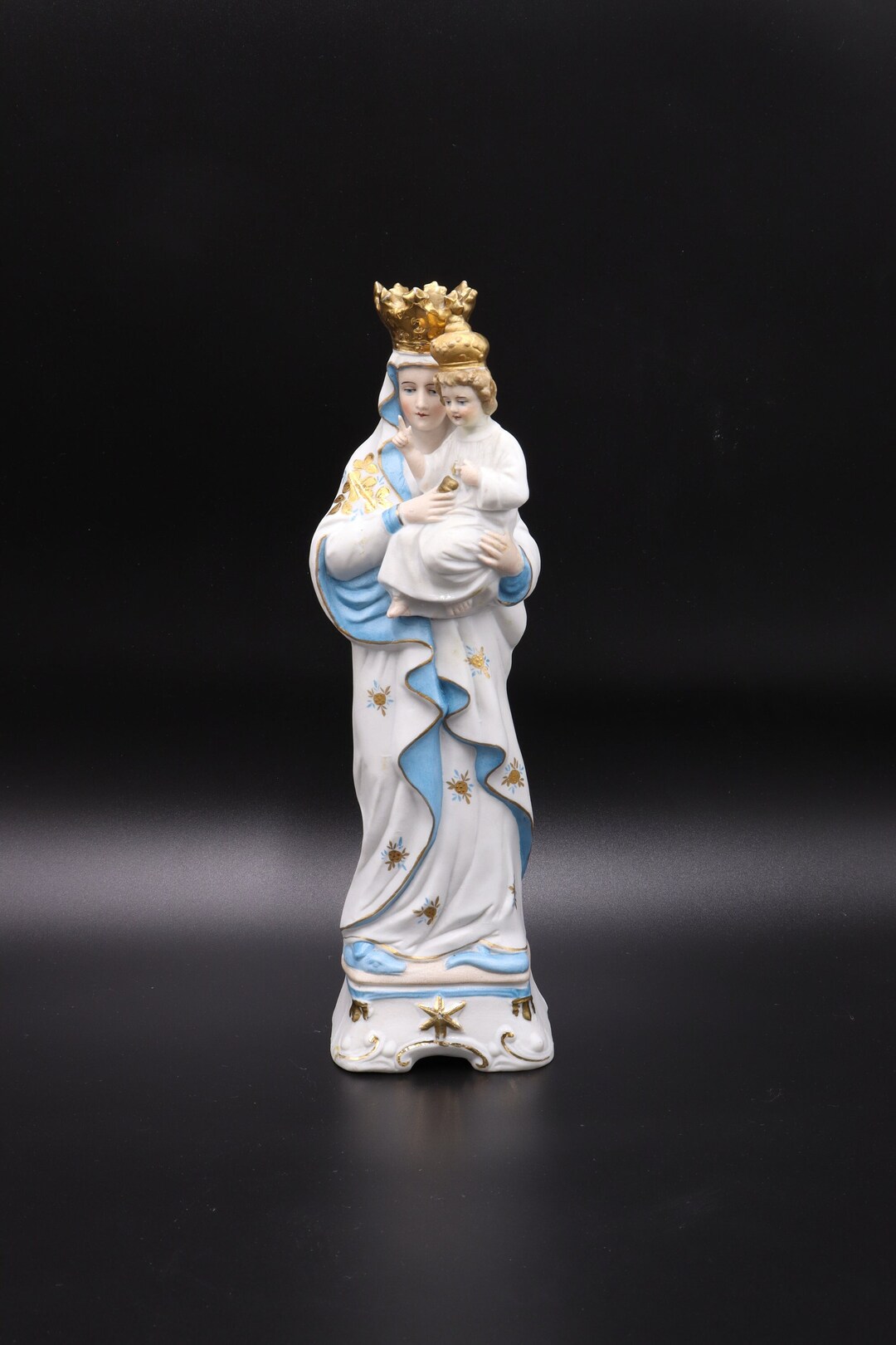 Statue Antique Virgin Mary Lady Madonna Jesus Child Figure Blue White ...