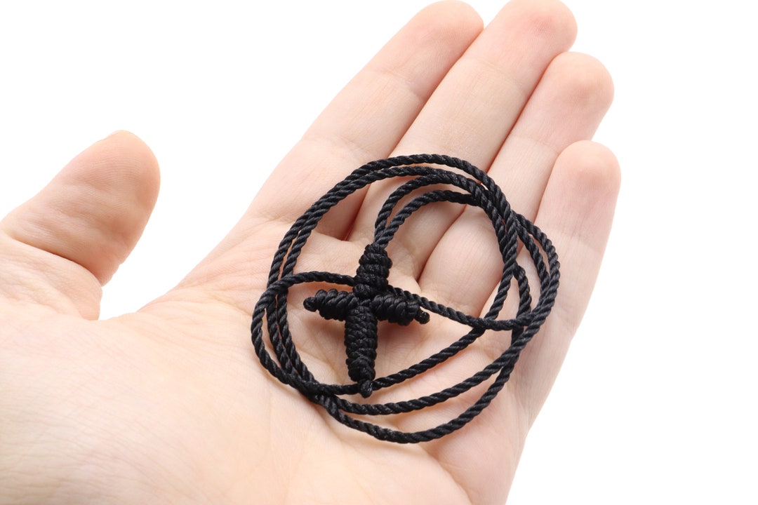 Necklace Hand Made Rope Cross Jerusalem Holy Land Black Christian - Etsy
