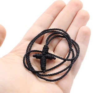 Necklace Hand Made Rope Cross Jerusalem Holy Land Black Christian