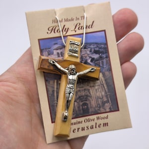 Necklace Olive Wood Cross Pendant Hand Made Jerusalem Holy Land crucifix