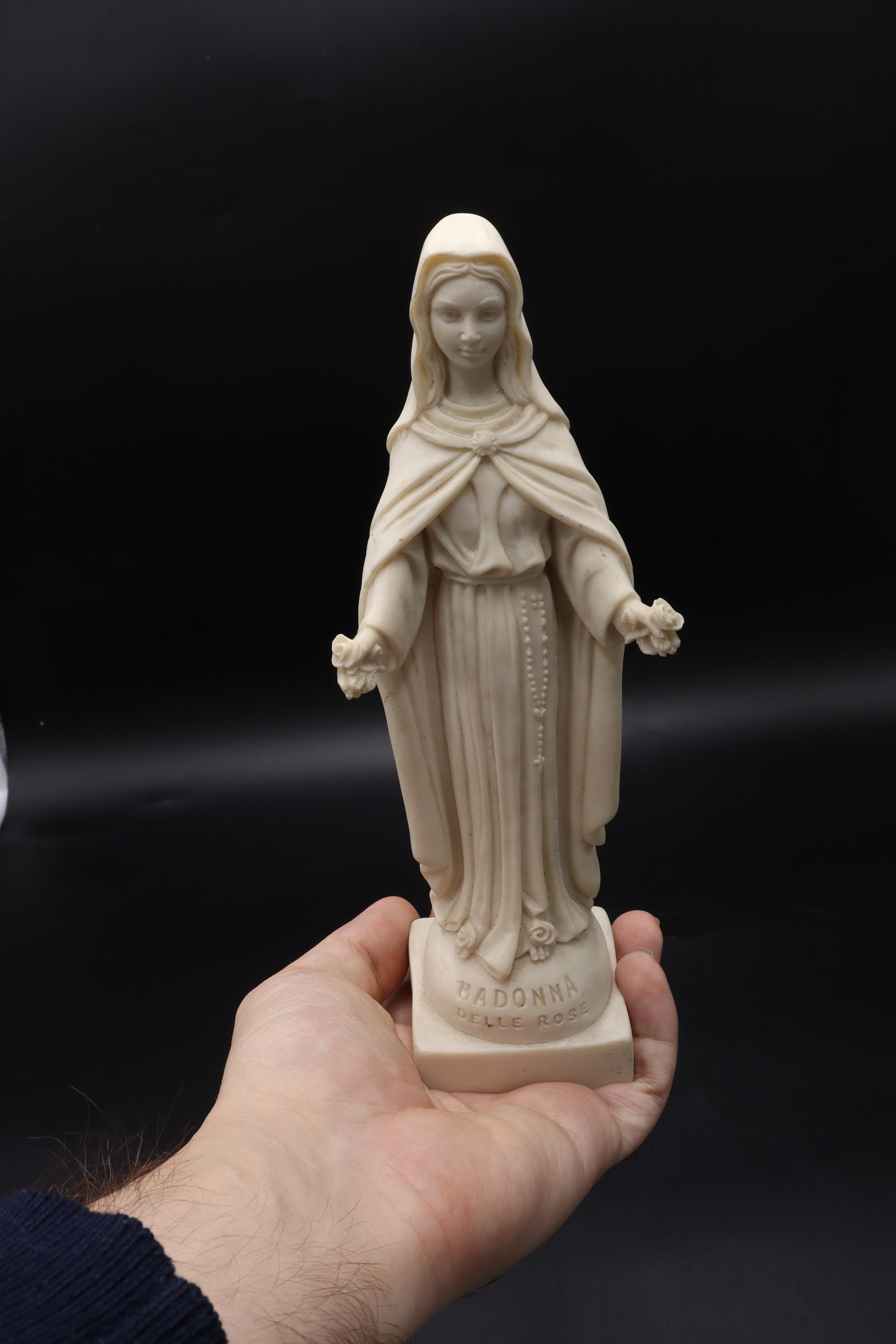 0708G MADONNA PELLE ROSE　置物　サインあり 高さ39CM MADONNA DELLE ROSE Statue Virgin Mary Resin Faro Vintage Italy