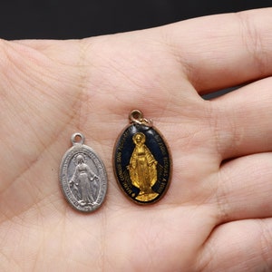2 Pc Icon Vintage Miraculous Medal 1830 Mary Blue Gold Catholic ...