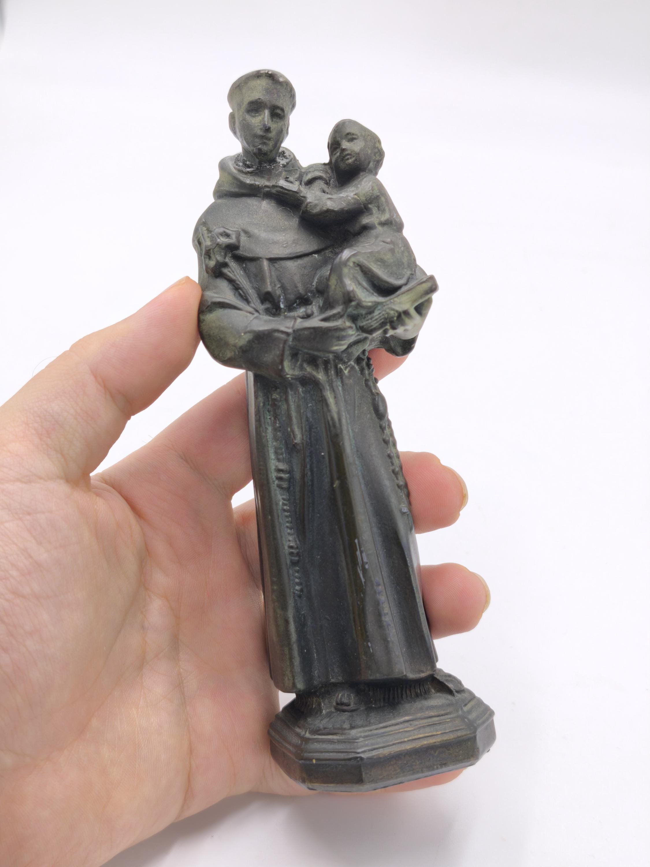 Vintage Saint Anthony Statue Solid Metal Catholic Figurine