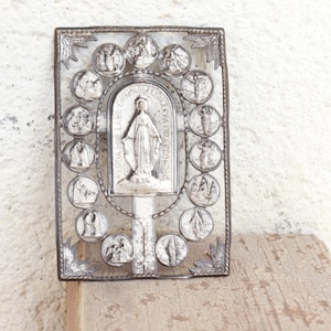 Virgin Mary vintage Madonna Icon metal 1830 Christianity