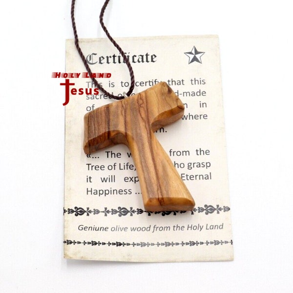 Necklace Franciscan Tau Olive Wood Cross Pendant Hand Made Holy Land