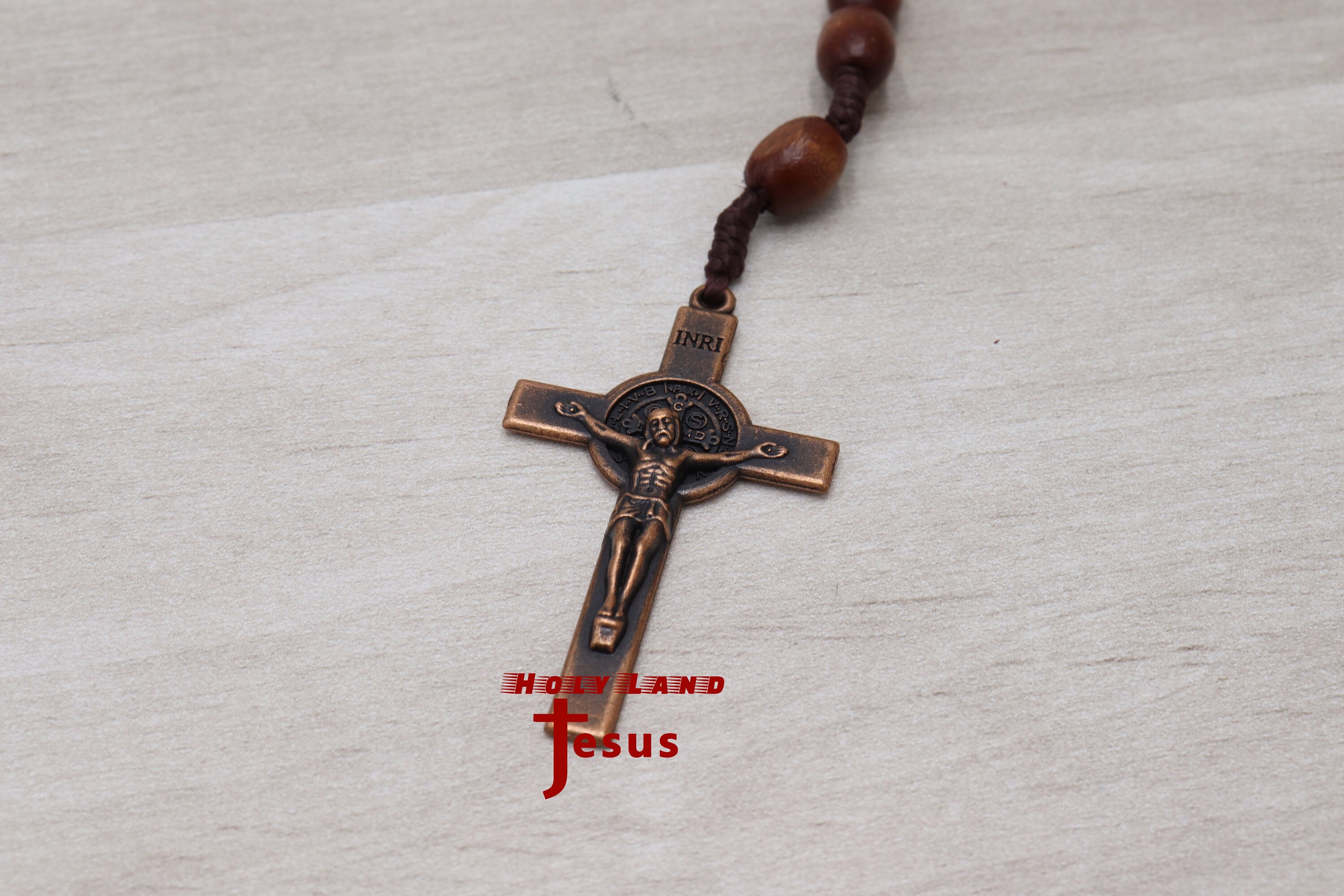 Deep Brown Saint St Benedict Wood Beads Rosary Prayer Crucifix Cross Jerusalem - Foto 8