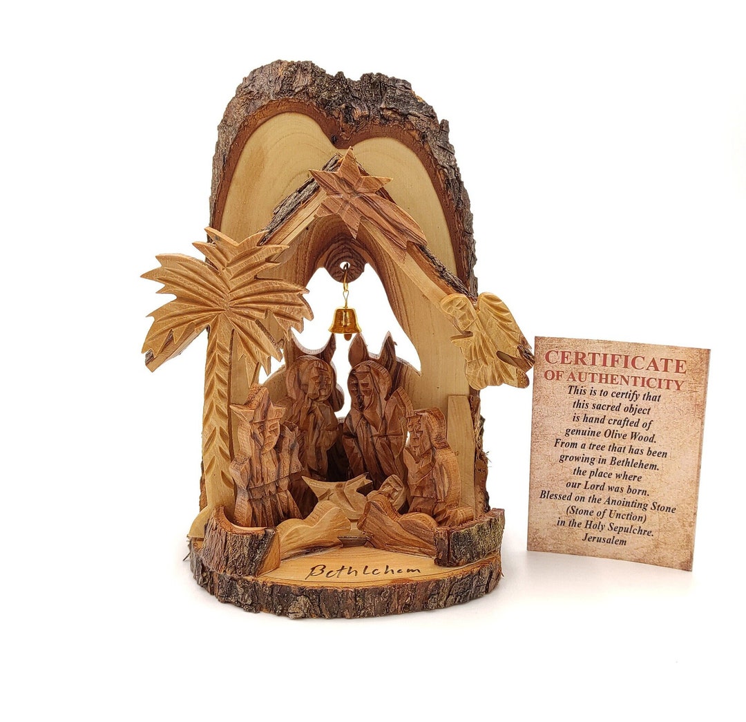 Christmas Nativity With Certificate Set Carved on Olive Wood Hand Made