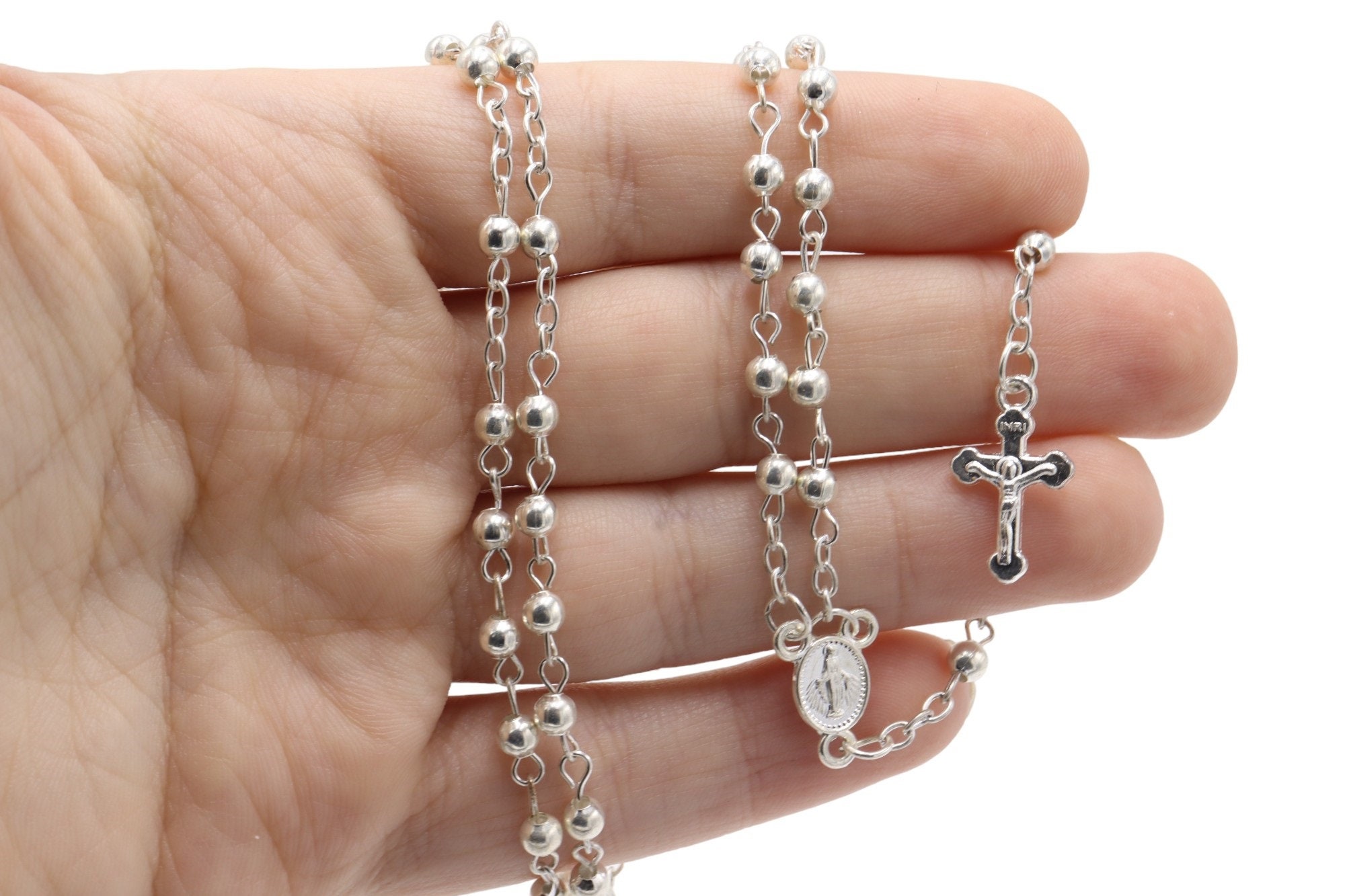 JRose Collections Rosario In Vetro Nero Diamantato: Perline 8 Mm, Crocifisso Argento, Per Devozione