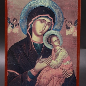 Religious Vintage Icon Our Lady Wood Virgin Mary Jesus Child Christianity Hanging