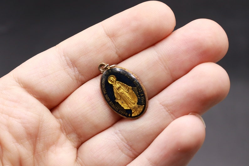 2 Pc Icon Vintage Miraculous Medal 1830 Mary Blue Gold Catholic ...