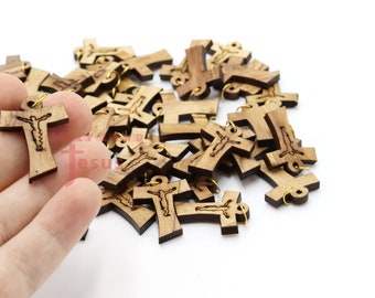 Lot 50 Crosses Tau Necklace carved Jesus Olive Wood Hand Made Holy Land Jerusalem