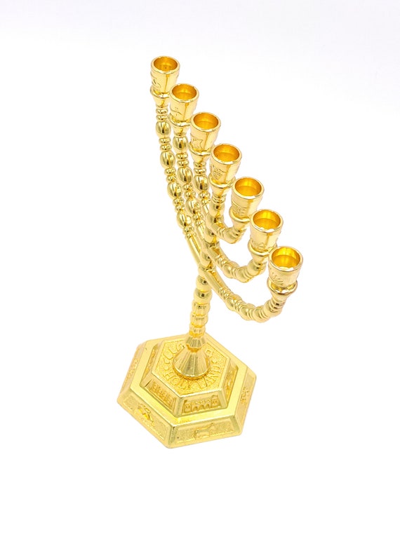 Jewish Menorah 7.88 inch Gold Hanukkah Israel Jerusalem Candle