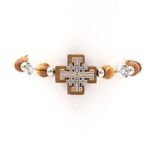 Handgemachtes Armband aus Olivenholz mit Jerusalem Kreuz Ikonen