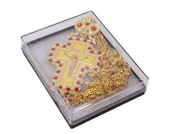 Pectoral Cross Jerusalem Crystallized Priest Bishop Crucifix Pendant Necklace Gift Box Holy Land