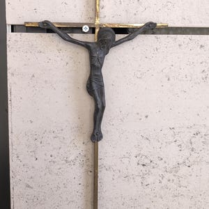 Antique Metal & Brass Crucifix – Religious Wall Cross – Christian Decor