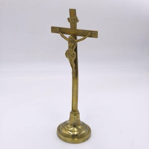 Vintage Brass Standing Crucifix Catholic Altar Cross Christ Religious Decor