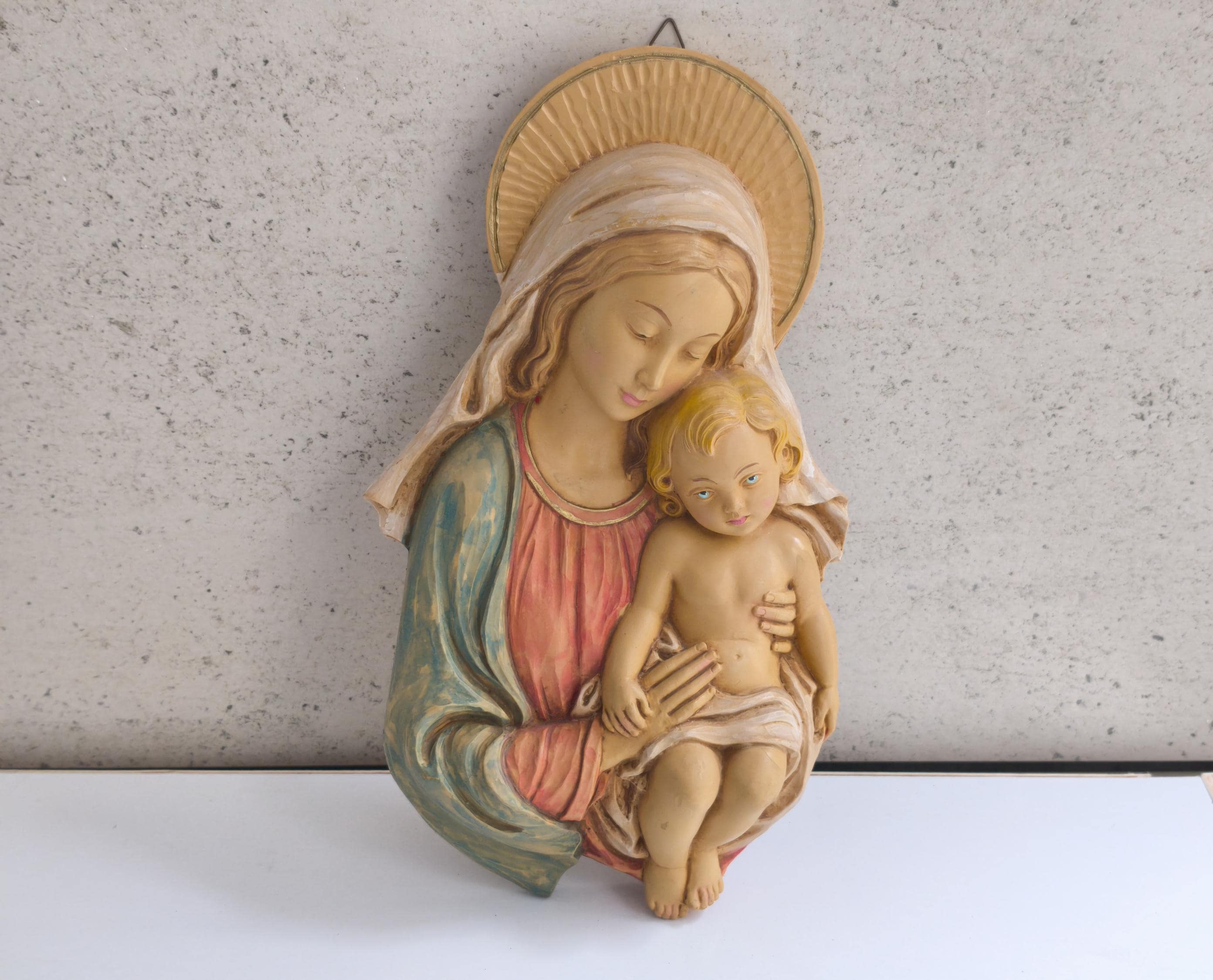 Vintage Italy Virgin Mary Statue - Madonna With Child Jesus Figurine ...