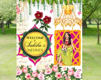 mehndi welcome sign indian wedding function sign desi wedding decor mehndi event decor mehndi decor