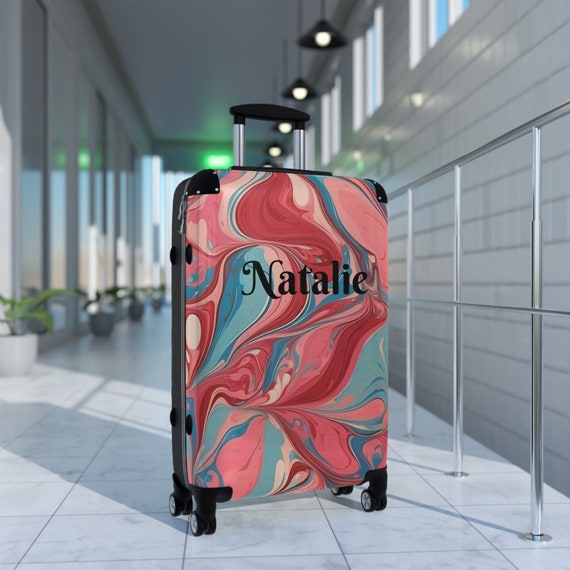 Personalized Suitcase Bubble Gum Marble Suitcase With First or