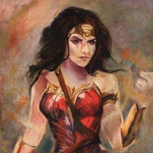 Wonder Woman Art Print, Original Oil Painting Wonder Woman Universe 11x14 Signed Art Print for Home Decor, Superhero Wall Art image 2