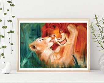 Disney The Lion King Art Print- Original Oil Painting "Simba and Nala In the Jungle" 11x14 Signed Art Print, Home Decor and Wall Art