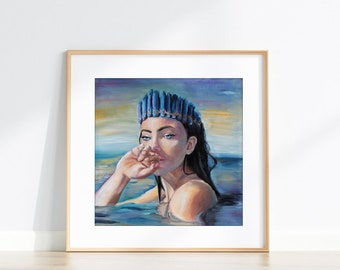Mermaid Fantasy Art Print for Home Decor, Oil Painting Reproduction "A Vision of a Daughter of Atlantis"  Home, Kids, or Nursery Wall Art
