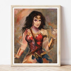 Wonder Woman Art Print, Original Oil Painting Wonder Woman Universe 11x14 Signed Art Print for Home Decor, Superhero Wall Art image 1